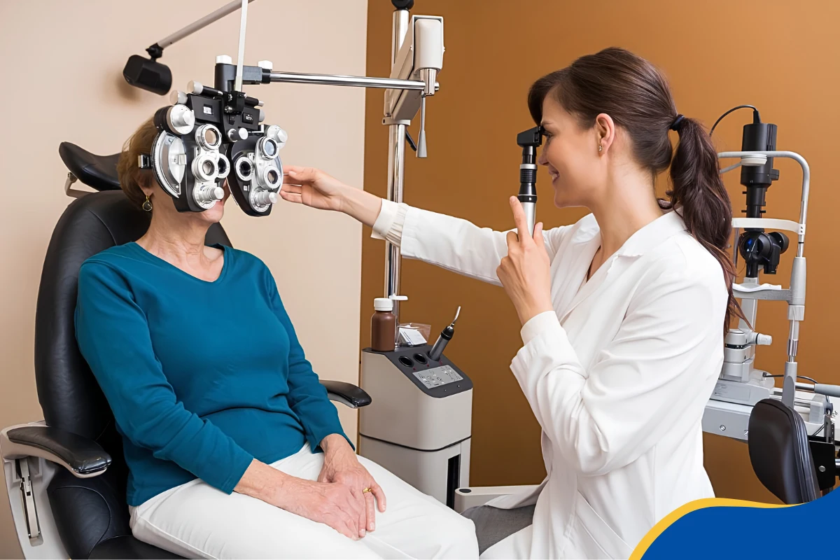 Retina specialist examining patient’s eyes during an eye examination